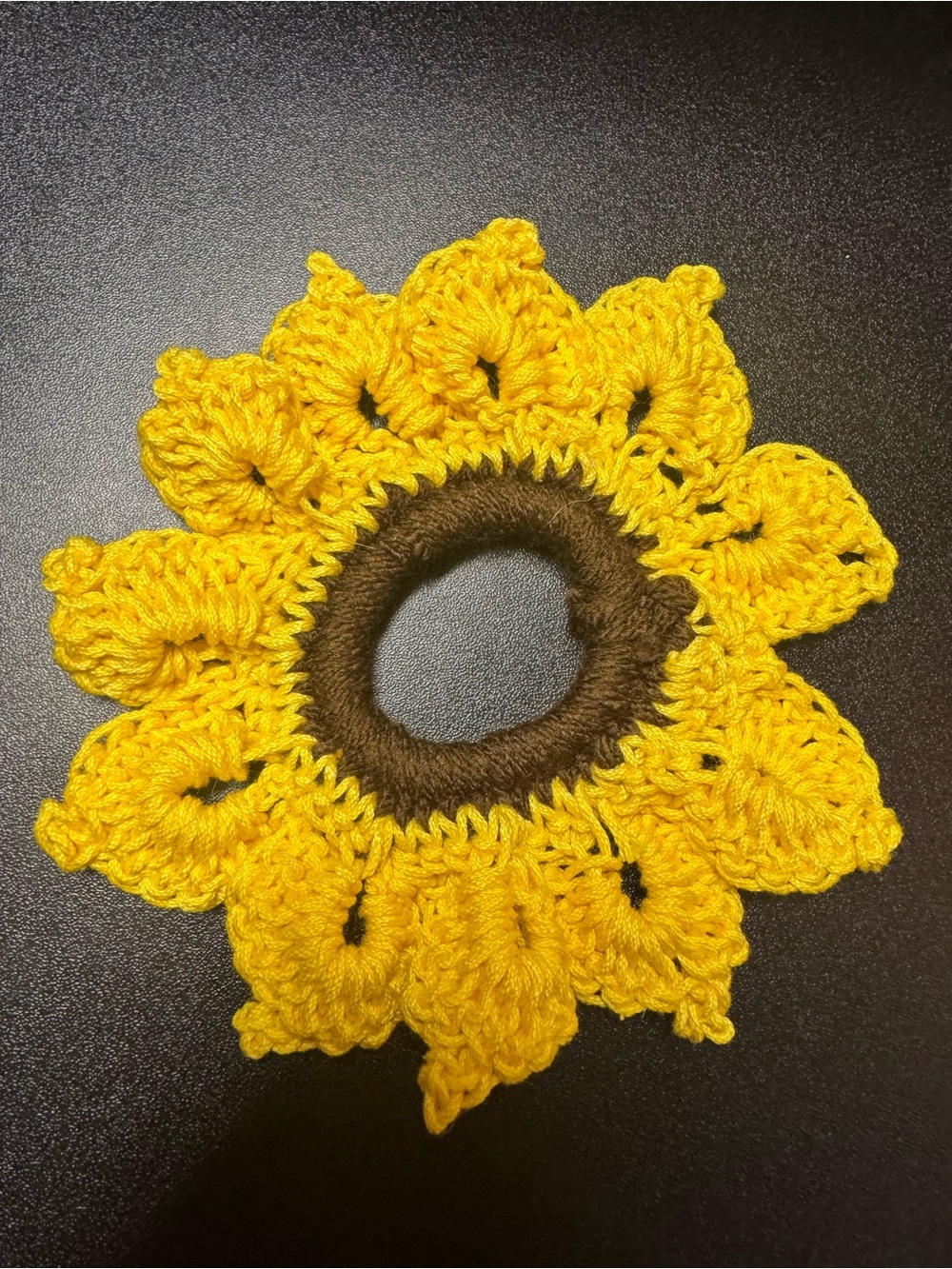 Handmade Yellow Sunflower Crochet Hair Scrunchie